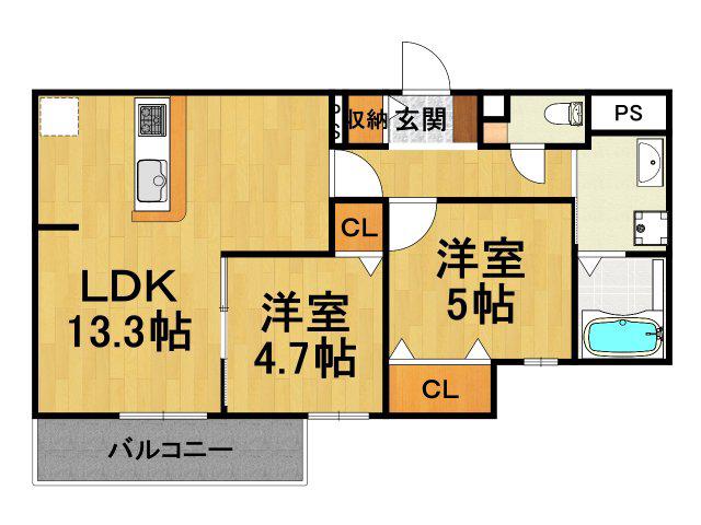 リヴェール西宮(2LDK/2階)の間取り写真