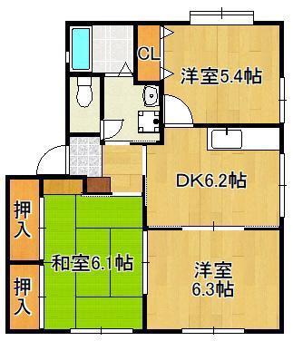 チェリーヒルズB(3DK/1階)の間取り写真