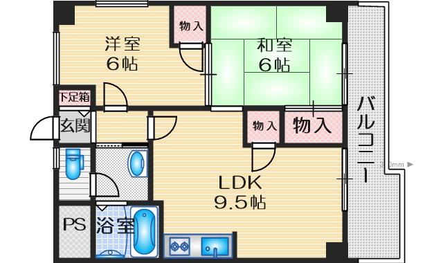 紙谷第3マンション(2LDK/7階)の間取り写真