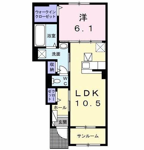 ポワリエA(1LDK/1階)の間取り写真