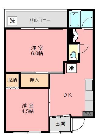 東林間コーポラス(2DK/3階)の間取り写真