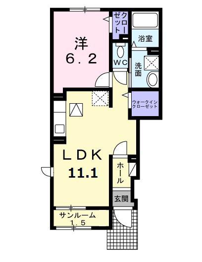 KUKUNA A(1LDK/1階)の間取り写真