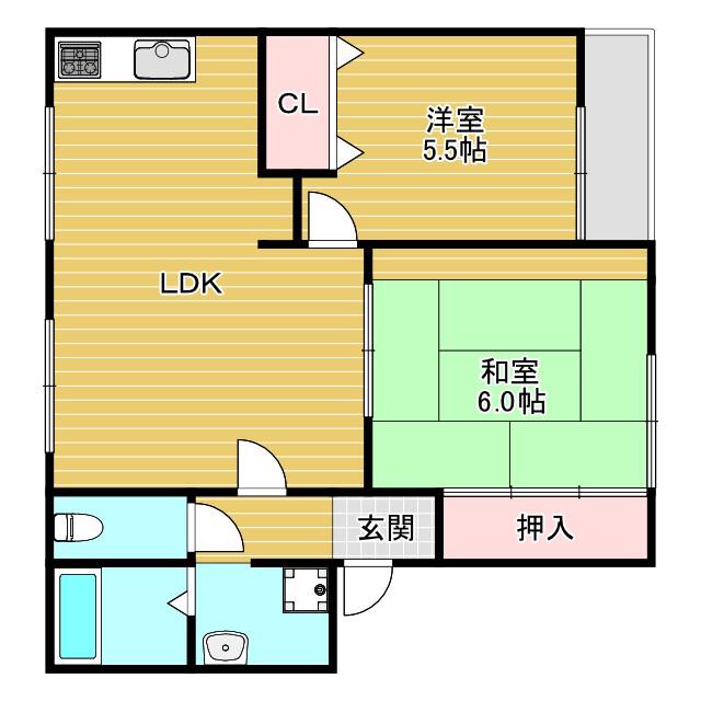 本町北パークハイムI(2LDK/3階)の間取り写真