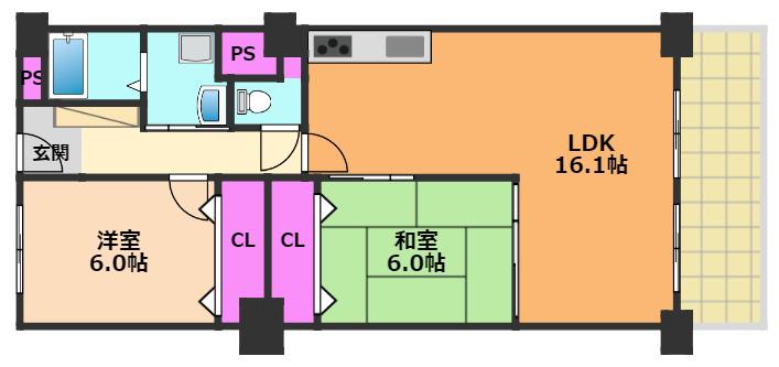 茨木春日丘グリーンハイツ(2LDK/2階)の間取り写真
