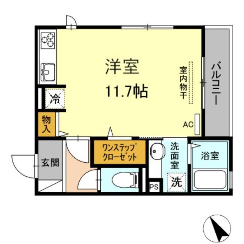 D-ROOM花梨D棟(ワンルーム/3階)の間取り写真