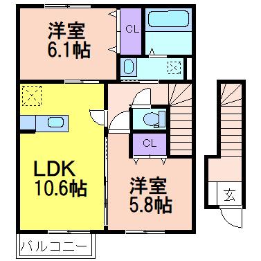 アヴニール(2LDK/2階)の間取り写真