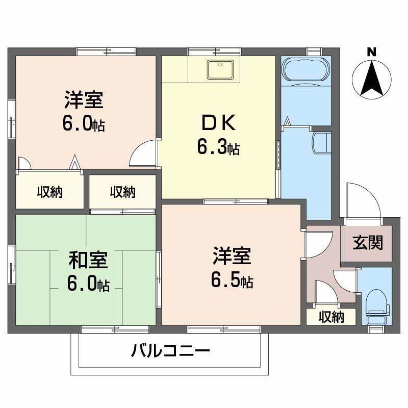 アートウインドウB棟(3DK/2階)の間取り写真