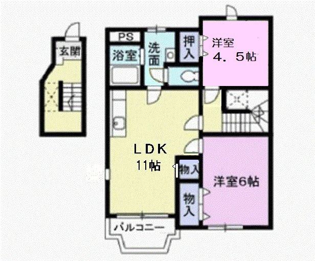 ヌーヴォー・マツダB(2LDK/2階)の間取り写真