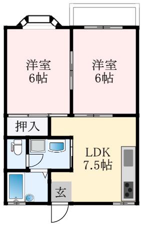 ニューハイツ北野(2LDK/2階)の間取り写真