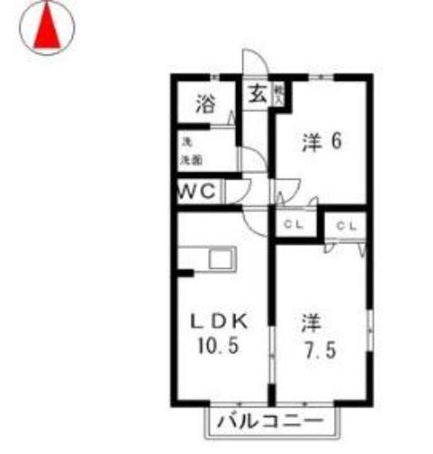 パインツリーC棟(2LDK/2階)の間取り写真