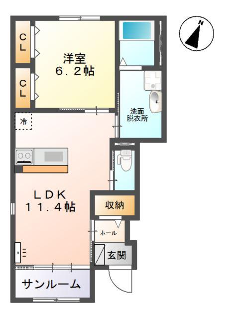 メルヴェーユII(1LDK/1階)の間取り写真