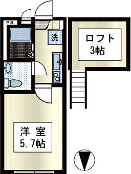 ハルカスB棟(1K/2階)の間取り写真