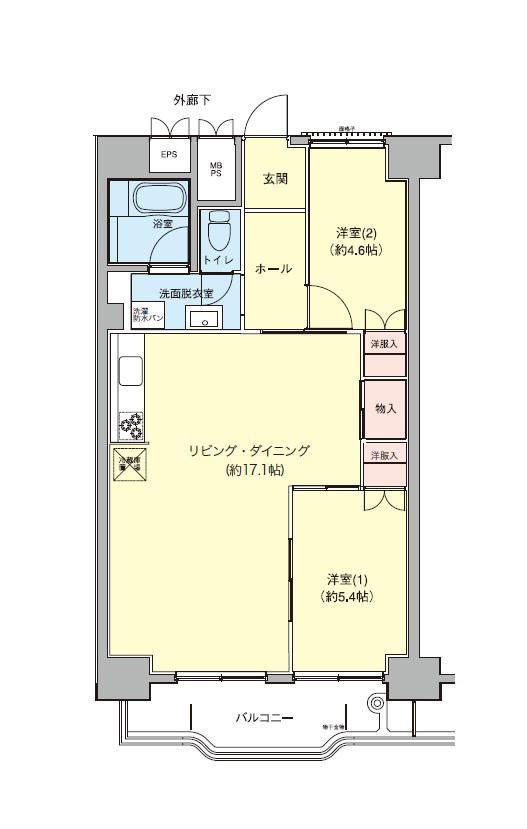 横浜若葉台3-2(2LDK/3階)の間取り写真