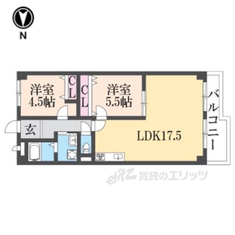 三和佐保川ビル(2LDK/5階)の間取り写真