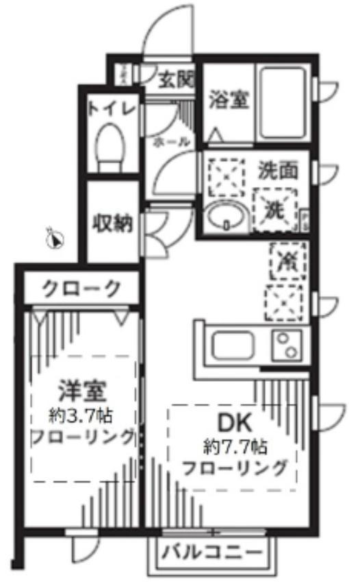 アンソレイユ経堂(1DK/1階)の間取り写真