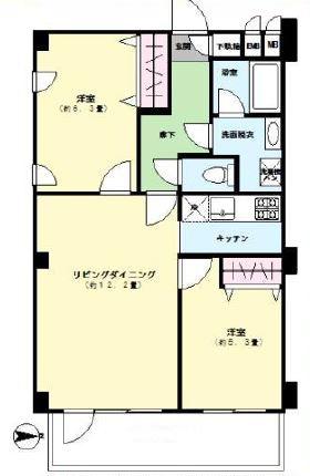ウィスタリア元麻布(2LDK/5階)の間取り写真