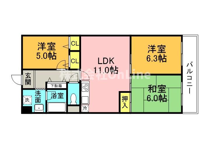 中本公園スカイハイツ(3LDK/7階)の間取り写真