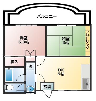 キンドウウィンズ(2DK/4階)の間取り写真