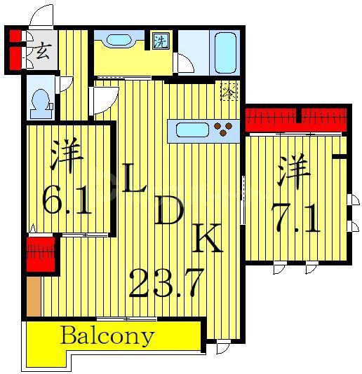 ソレアード泉(2LDK/2階)の間取り写真