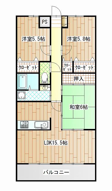 ドミール2000(3LDK/1階)の間取り写真