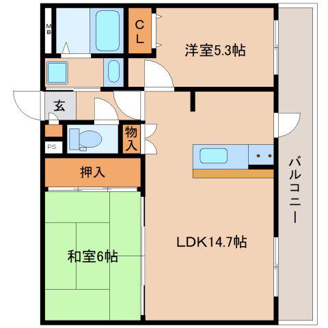 エスポワール三松(2LDK/2階)の間取り写真
