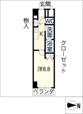 NEW CITY APARTMENTS円上町(1K/9階)の間取り写真