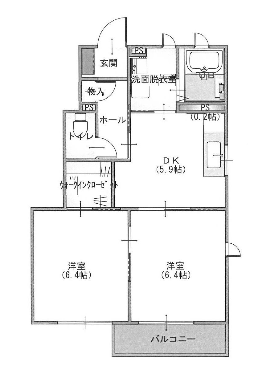 プラセールA(2DK/2階)の間取り写真