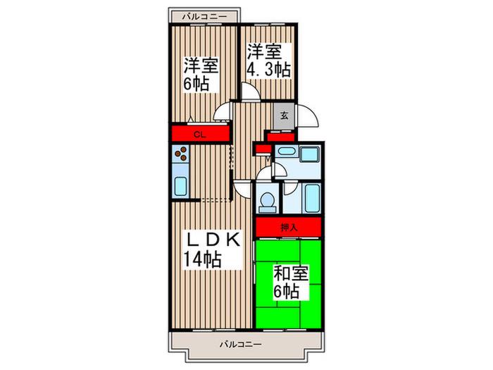 戸山ハウス(3LDK/2階)の間取り写真