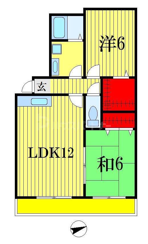 アンサンブル若葉A棟(2LDK/1階)の間取り写真