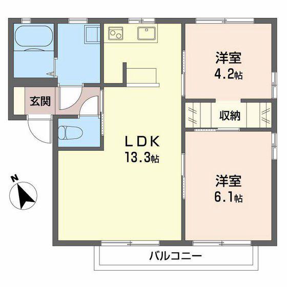 タカトアヴェニュー D(2LDK/2階)の間取り写真