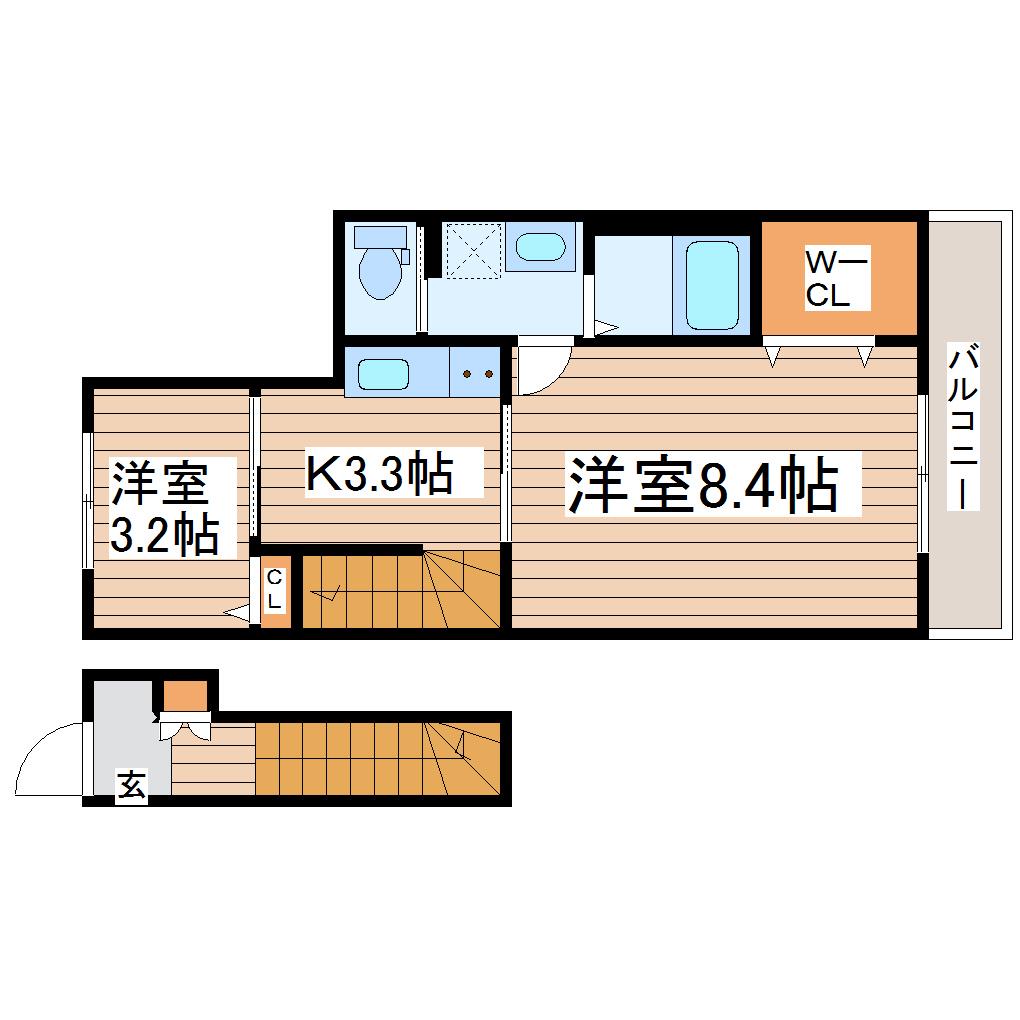 ルミナス長町エイト(1SK/2階)の間取り写真