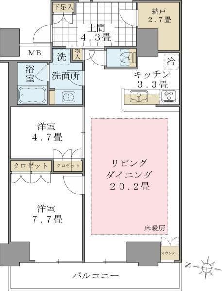 ブリリアイスト東雲キャナルコート(2LDK/5階)の間取り写真
