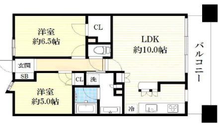 リーガル福島駅前(2LDK/14階)の間取り写真