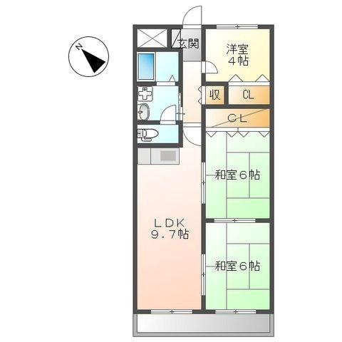 岸田ハイツ(3LDK/2階)の間取り写真