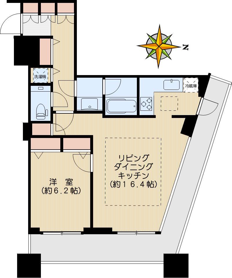 コンシェリア西新宿タワーズウエスト(1LDK/22階)の間取り写真