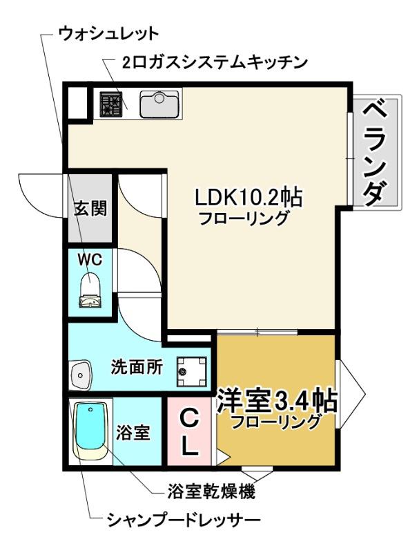 LA-CREA池田リーフィア(1LDK/2階)の間取り写真