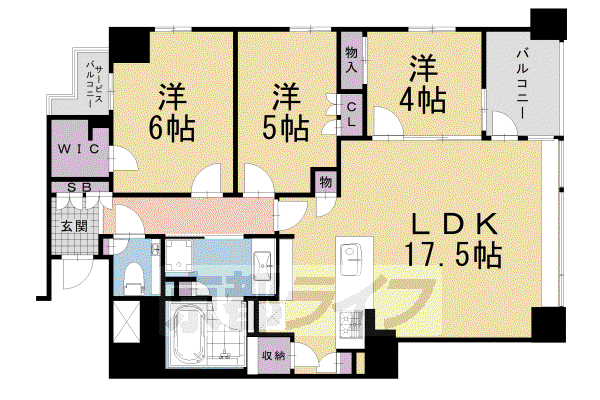 ヴィークコート京都河原町二条(3LDK/7階)の間取り写真