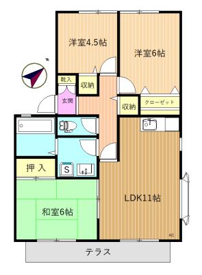 フレマリール(3LDK/1階)の間取り写真