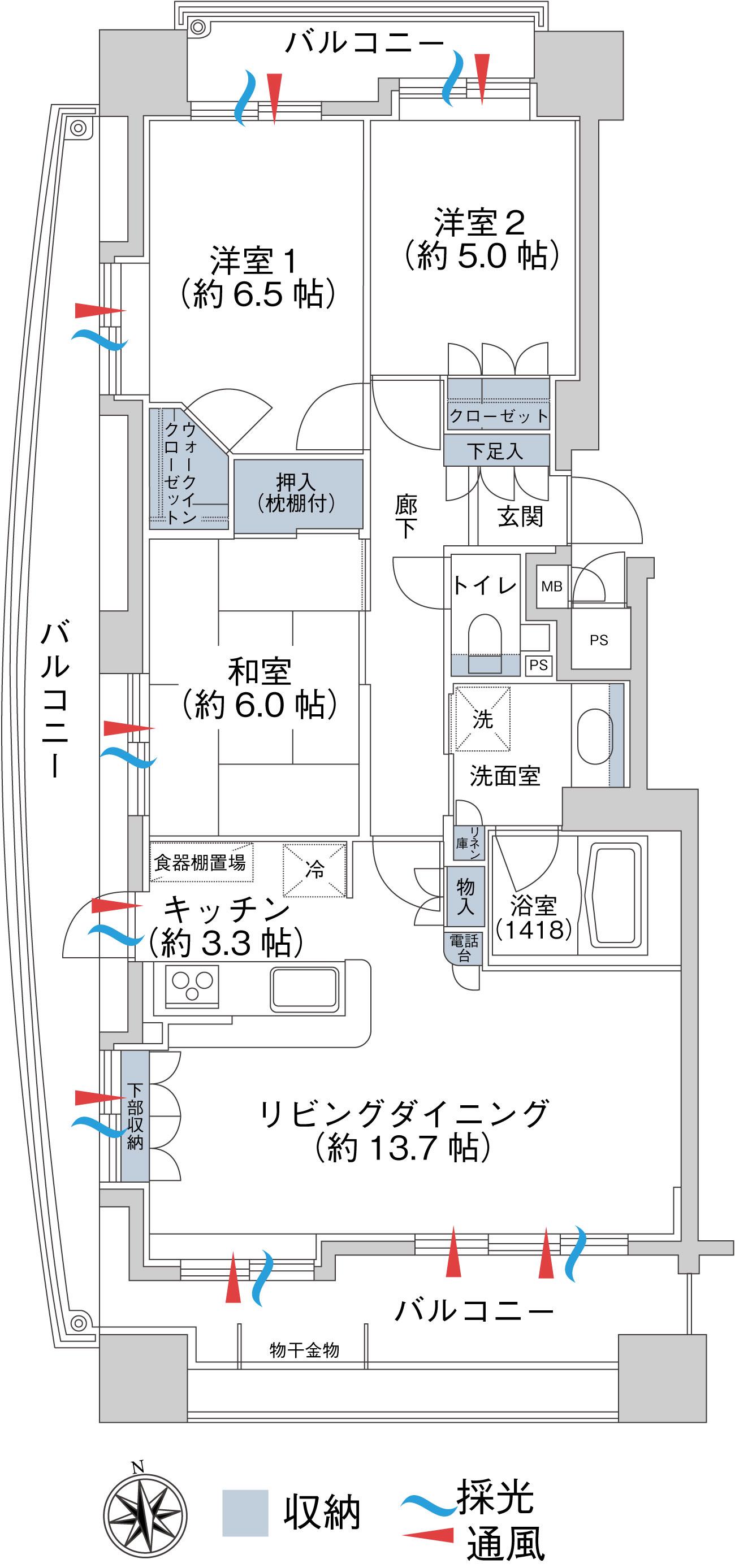 サンデュエル青山(3LDK/11階)の間取り写真