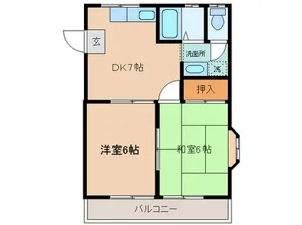 セイシェル(2DK/1階)の間取り写真