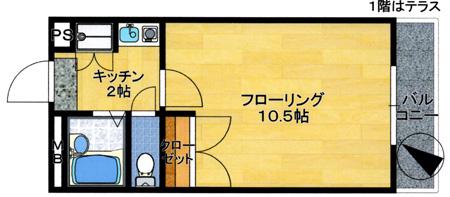 モンテクレーセA棟(1K/1階)の間取り写真