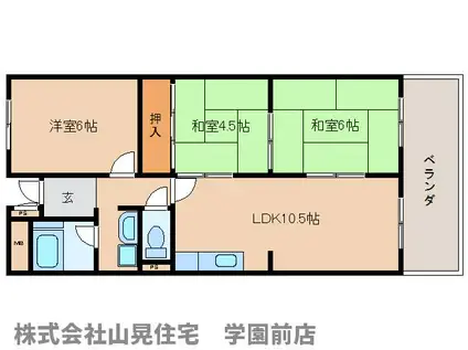 帝塚山ガーデンハイツ2号棟(3LDK/4階)の間取り写真