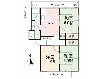 中筋マンション(3DK/2階)の間取り写真