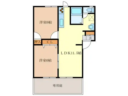 ペンギン村H棟(2LDK/1階)の間取り写真