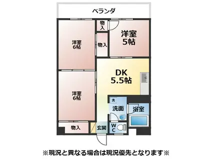 ロイヤルマンション大牟田(3DK/2階)の間取り写真