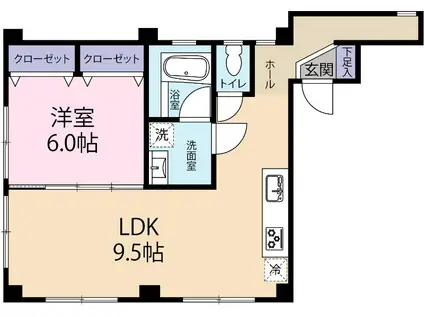 荒川ビル(1LDK/1階)の間取り写真