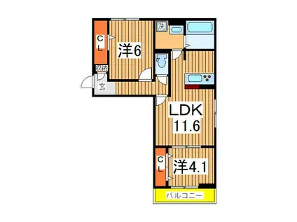 ラ ポルト2(2LDK/3階)の間取り写真