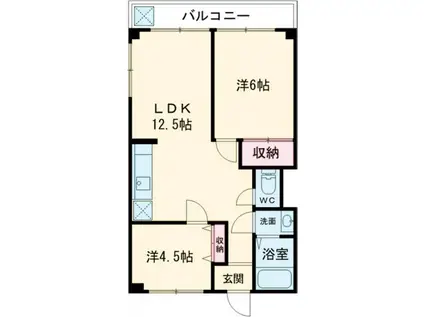 プリンシパル羽村(2LDK/1階)の間取り写真