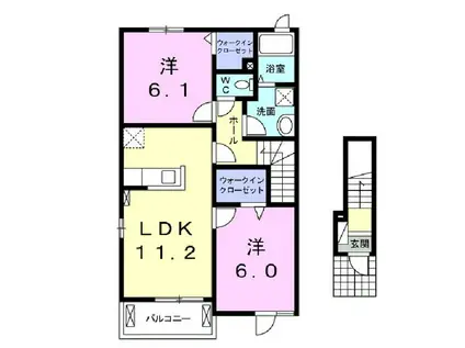 ヴィラ・ドナーチェI(2LDK/2階)の間取り写真