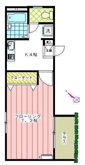 グレース上原(1K/1階)の間取り写真